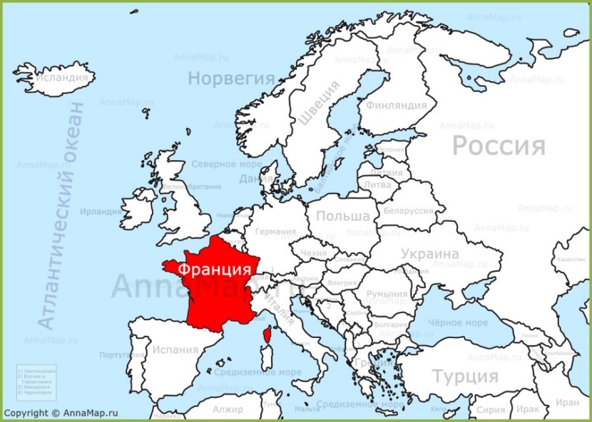 Франция на карте Европы