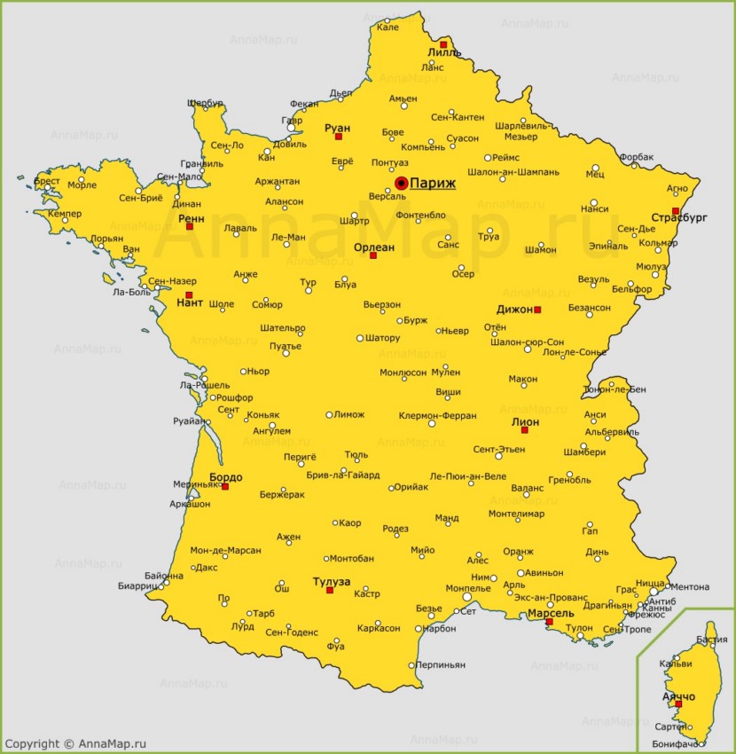 Города Франции на карте