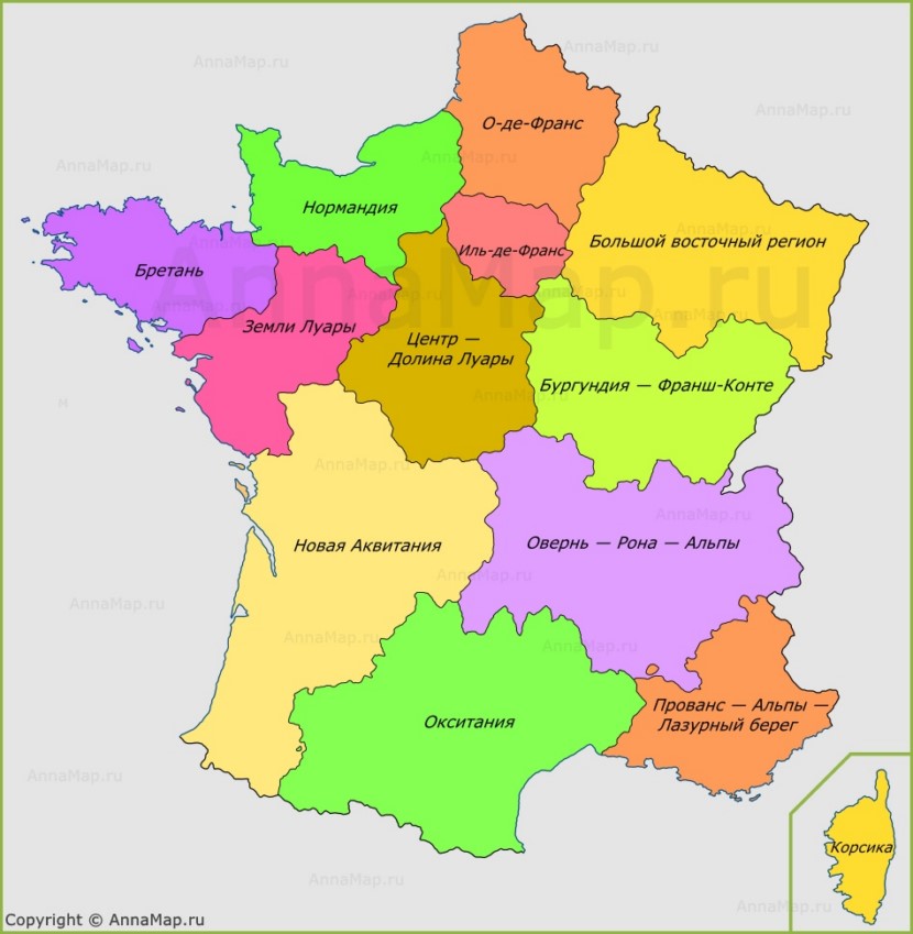 Карта регионов Франции