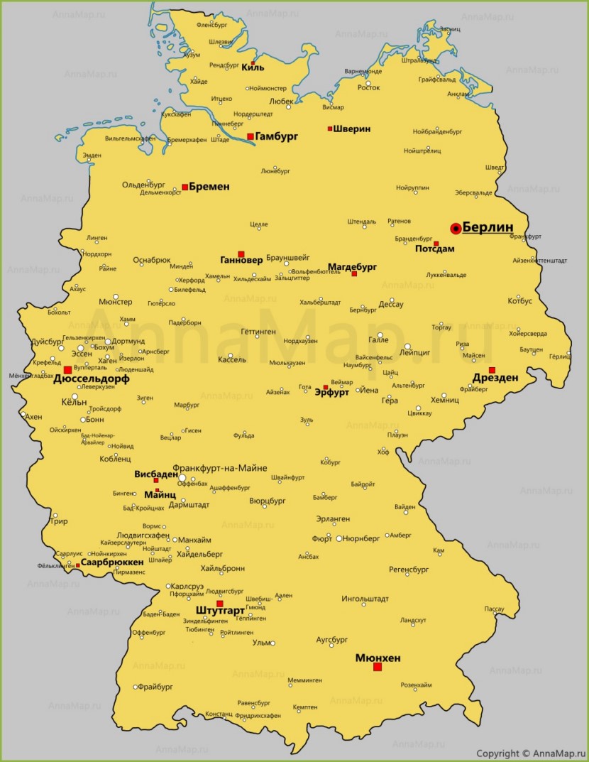 Города Германии на карте