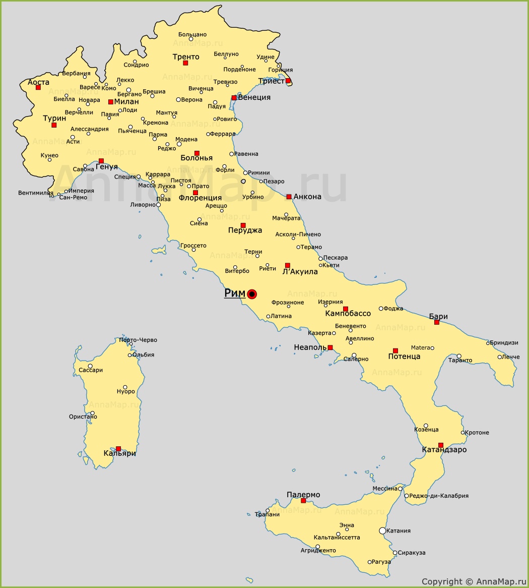 Города Италии на карте