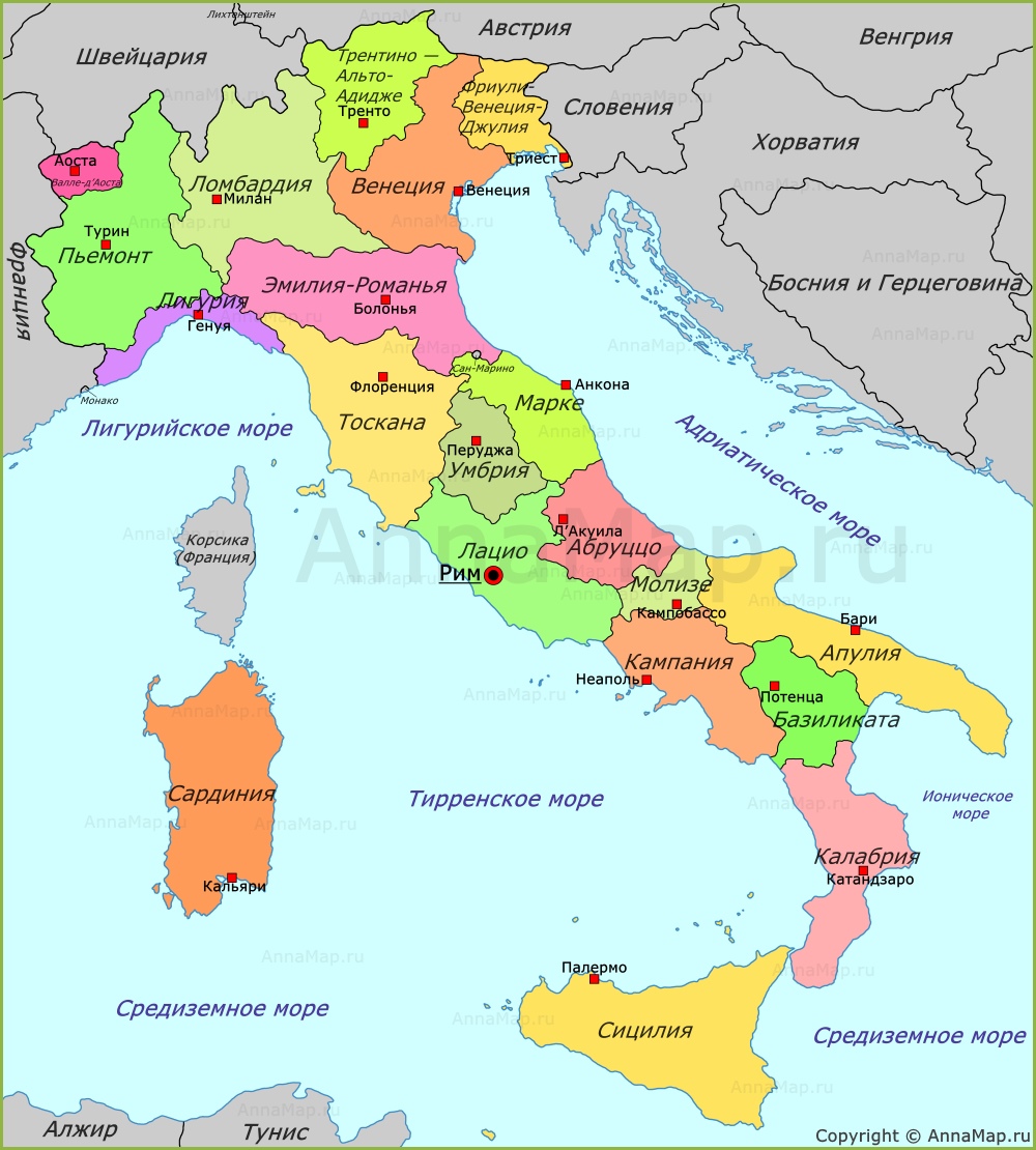 Политическая карта италия
